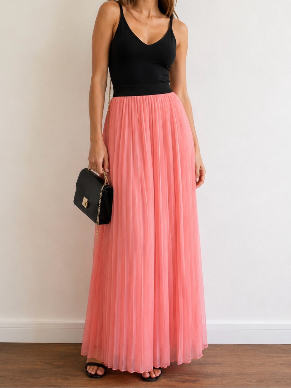 Love Culture Pleated Maxi Skirt in Coral